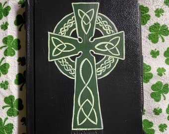 IRISH CELTIC CROSS Journal, hand painted, personalized