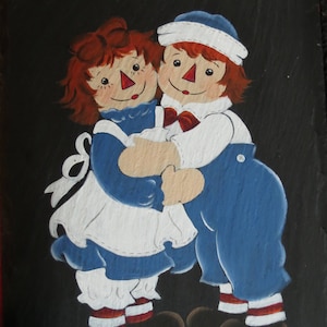 Raggedy Ann & Andy Painted Slate