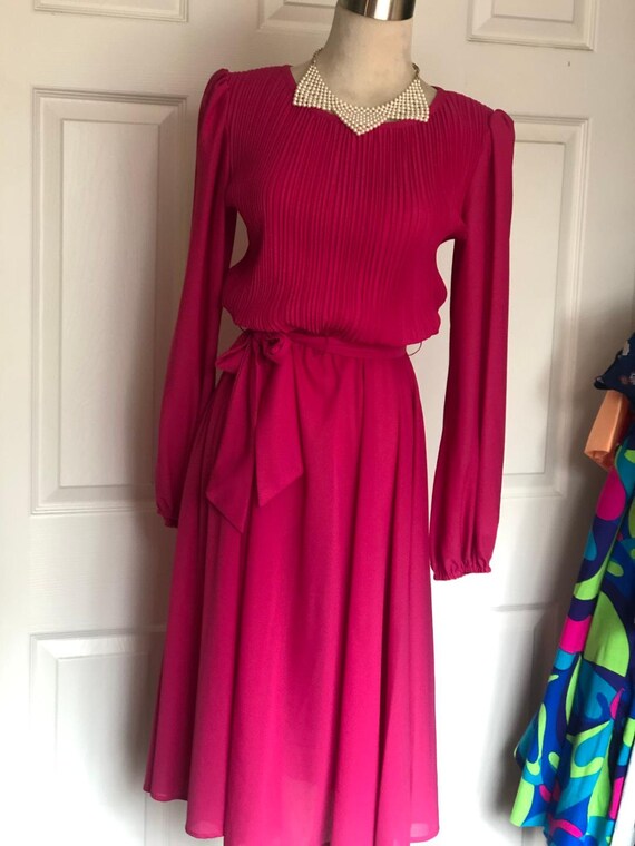 Fun 1980's Boston Maid Magenta Dress with Belt - image 1