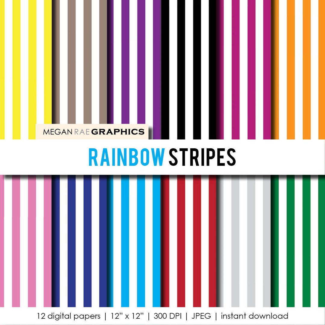 Digital Paper - 12x12 RAINBOW STRIPES Digital Paper Pack (high ...