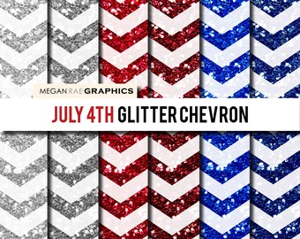 Digital Paper - 8x8 JULY 4TH CHEVRON Glitter digital paper pack (Red, White & Blue glitter chevron high resolution papers) - Digital files