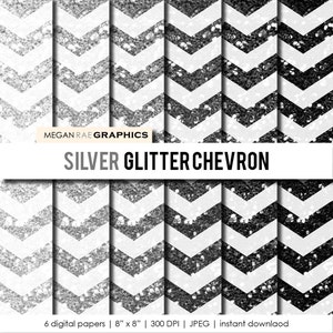 Digital paper - 8x8 SILVER GLITTER CHEVRON digital paper pack (Silver glitter mix high resolution digital papers)