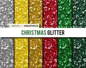 Digital Paper - 8x8 CHRISTMAS glitter digital paper pack (Gold, Silver, Red & Green glitter papers)