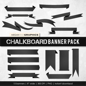 Conjunto de clipart de banner - Pacote de clipart digital "CHALKBOARD BANNERS" (inclui 15 banners exclusivos)