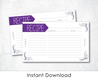 Cute, Modern purple Printable Recipe Card