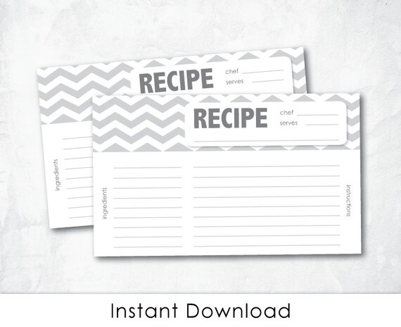 Recipe Card Cute Modern CHEVRON GRAY Printable Recipe Card - Etsy Ireland