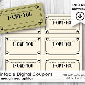 Afdrukbare digitale "I OWE YOU" coupon voor verjaardagen, Valentijnsdag en jubilea | Directe download