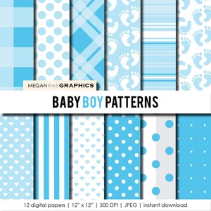 Digital Paper - 12x12 BABY BOY digital paper pack (Blue baby patterns high resolution papers) - Digital files