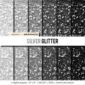Digital Paper - 8x8 SILVER GLITTER digital paper pack (Silver glitter mix high resolution digital papers)