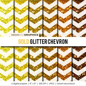 Digital Paper - 8x8 GOLD GLITTER CHEVRON digital paper pack (Gold chevron glitter mix high resolution papers)