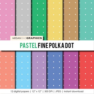 Digital Paper - 12x12 Fine PASTEL POLKA DOTS digital paper pack (Pastel polka dots high resolution digital papers)