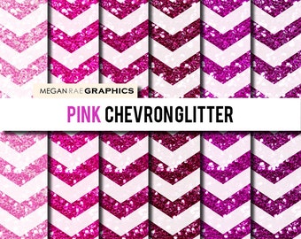 Digital Paper - 8x8 PINK CHEVRON Glitter digital paper pack (Pink chevron glitter high resolution digital papers)