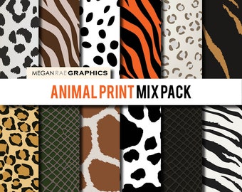 Digital Paper - 12x12 ANIMAL PRINT digital paper pack (Cheetah, Tiger, Giraffe, Leopard, Zebra, Dalmatian, Snakeskin patterns)