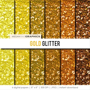 Digital Paper - 8x8 GOLD GLITTER digital paper pack (Gold glitter mix high resolution digital papers) - Digital files