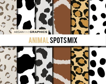 Digital Paper - 12x12 ANIMAL SPOTS digital paper pack (Cheetah, Leopard, Giraffe, Dalmatian patterns) - Digital files