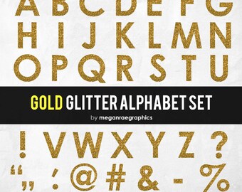 Clipart Alphabet set - 5x5 Printable GOLD GLITTER Alphabet digital Letter set