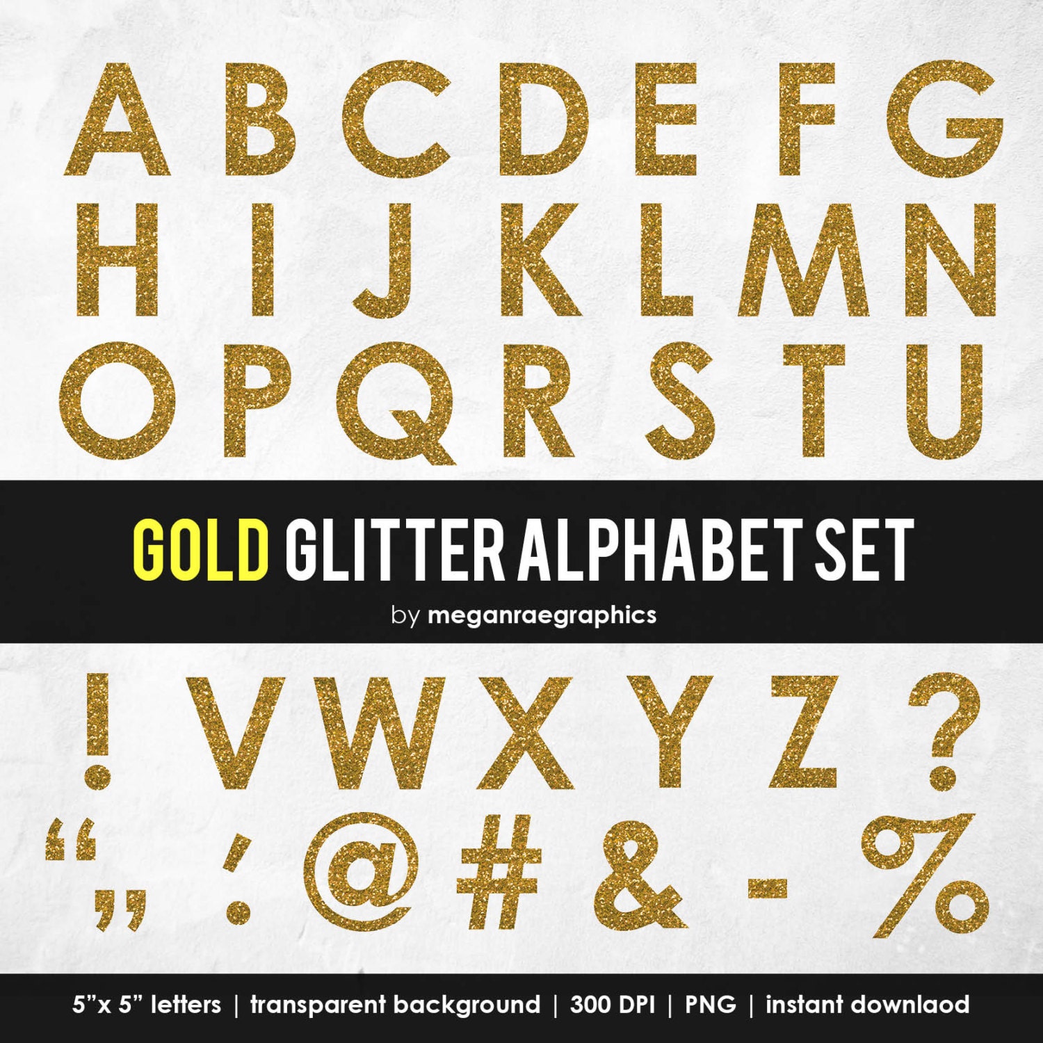 Clipart Alphabet Set - 5x5 Printable GOLD GLITTER Alphabet Digital ...