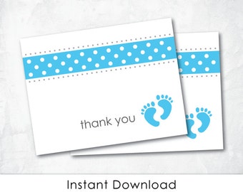 Printable Baby Shower Thank You Card Baby Boy (blue) Baby Shower