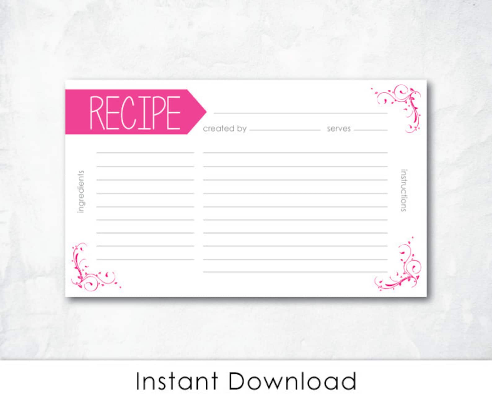 Cute Modern Pink Printable Recipe Card Etsy