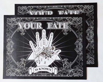 Palmistry Halloween Decor Place Mat- Vegan Leather Black and White