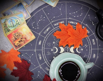 Navy Blue Astrology Halloween Decor Place Mat- Vegan Leather