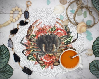 Summer Mosaic Decor Vegan Leather Place Mat- Crab