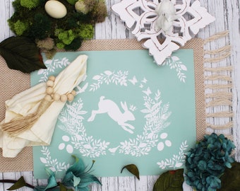 Spring is Here Vegan Leather placemat decor- Celdaon Rabbit