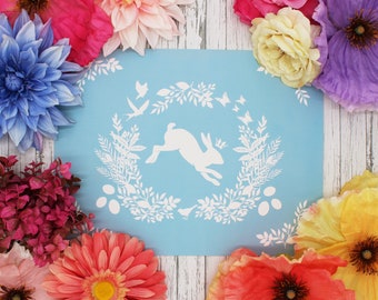 Spring is Here Vegan Leather placemat decor- Blue Rabbit