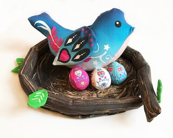 Blue Bird Nest and Eggs- Spring Time Lovie Play Bird