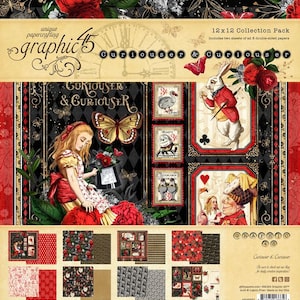 May include: A 12x12 collection pack of double-sided scrapbook paper featuring a whimsical Alice in Wonderland theme. The paper pack includes images of Alice, the White Rabbit, the Mad Hatter, and other characters from the classic story. The paper is printed on high-quality cardstock and is perfect for scrapbooking, card making, and other paper crafting projects.
