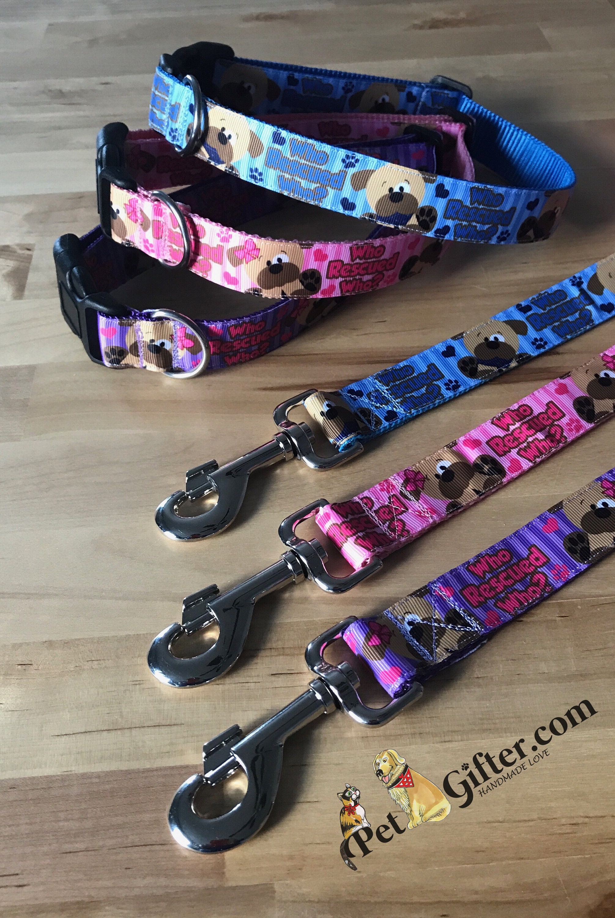 Dog Collar Who Rescued Who Rescue Dog Collar Pink Dog Etsy