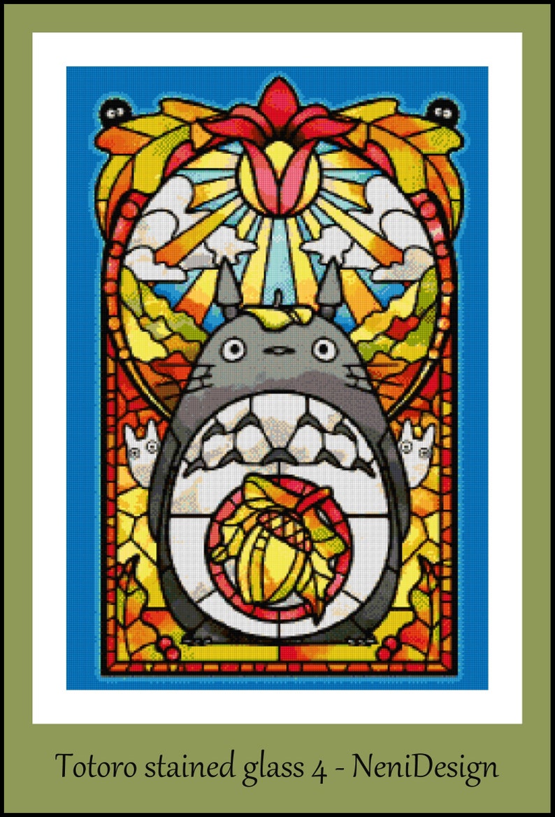 Totoro stained glass 4 cross stitch Totoro PDF pattern Totoro Totoro