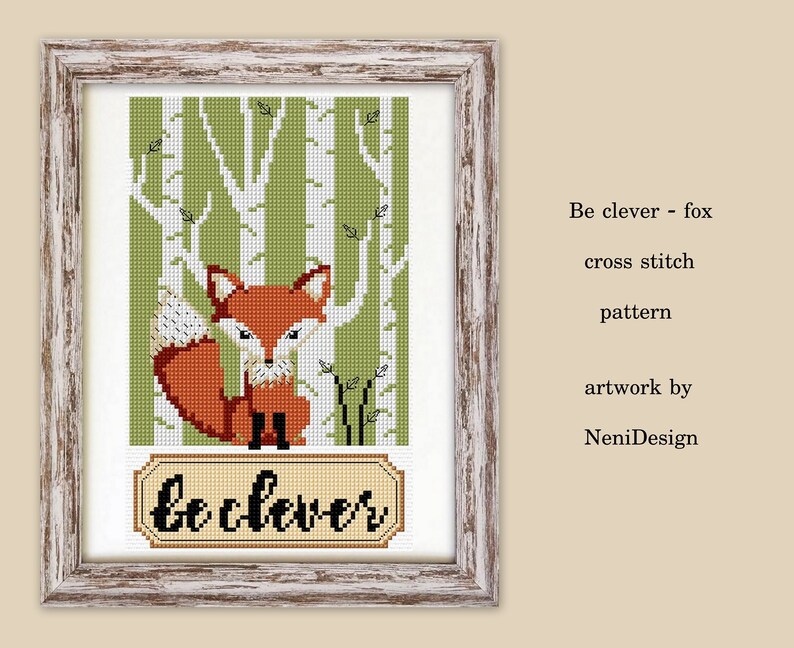 fox cross stitch pattern forest animal cross stitch fox pattern animal cross stitch animal pattern Be clever fox cross stitch fox