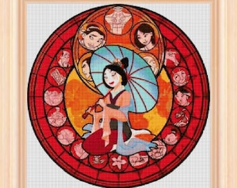 Mulan stained glass circular - cross stitch pattern - cross stitch Mulan - cross stitch disney - disney - PDF pattern - instant download!