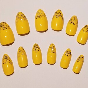 Press On Nails Yellow Nails Gold Glitter Nails Hand Painted Nails