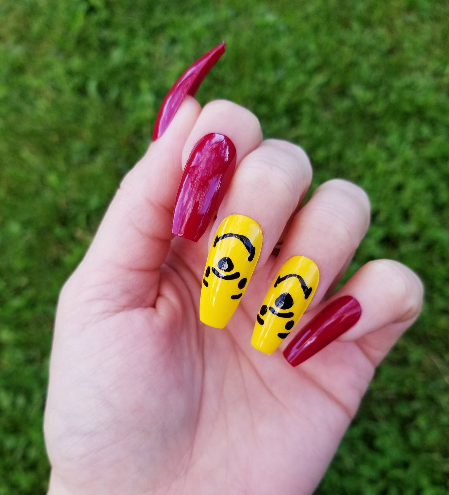 Long Winnie the Pooh Coffin Fake Nails Geeky Hand Painted - Etsy