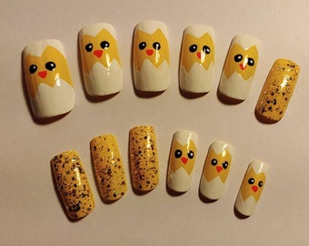 Easter Nails Press On Chick and Egg Set
