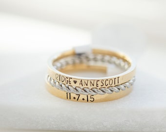 1 Silver Gold Custom Stacking Ring - Very Skinny Name Ring - Personalized Rings for Her - Gifts for Mother's Day Gift Ideas for Mom