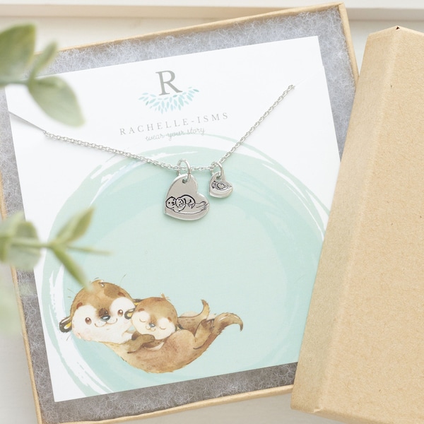 1 Mama and Baby Otter Charm Necklace Silver Mom Jewelry Gift for Mom Necklace Otter Gift for Mother's Day Otter Necklace for mom jewelry