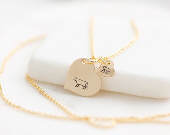 1 Gold Cow Necklace - Mama Cow Jewelry Gift for Mom Necklace - Mother Gift for Mother's Day gift for women Mom and Baby Cow Farm Animal