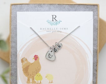 1 Mother Hen and Baby Chicks Charm Necklace - Chicken Jewelry - Gift for Mom Necklace - Mama Gift for Mothers day Mama Hen and chicks