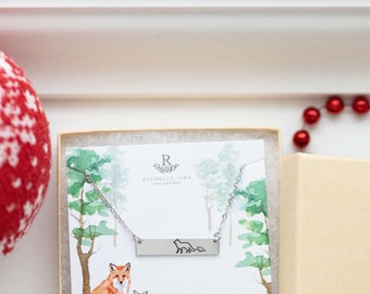 1 Fox Mother and  Pup Bar Necklace - Silver Fox Jewelry - Gift for Mom Necklace - Mama Gift for Mother's Day Gift idea Fox Pack Fox Family