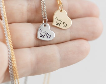 1 Silver Chicken Jewelry for Chicken Lover Gift Ideas for Mom Necklace - Chicken Gift for Mother's Day Gift ideas Hen Mom and Baby Chick