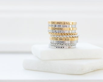 1 Silver Gold Custom Stacking Ring - Very Skinny Name Ring - Personalized Rings for Her - Gifts for Mother's Day Gift Ideas for friend
