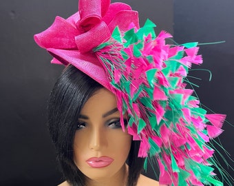 Gorgeous Kentucky Pink & Emerald Green  Derby Hatinator - Handmade Stylish/Colorful Hatinator for Ladies/Women - Gift Idea.
