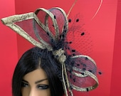 Extravagantly Large Black and gold Bow Fascinator.  Gold bow Fascinator.  Oversized Bow with veiling. Bow Head piece.