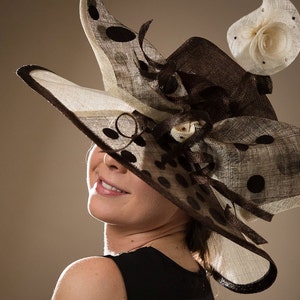 Brown white dot fascinator Parisian inspired Brown Polka Dot Fascinator - Etsy main image 3