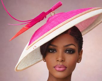 Rosé Royale. Pink and Ivory Hatinator, Kentucky Derby Hat, Elegant Church Hat, Wedding Guest Fascinator, Statement Occasion Headpiece