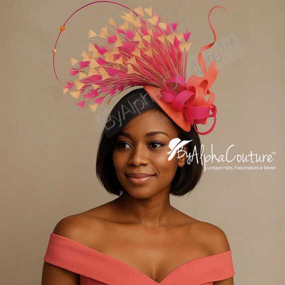 Kate - Peach & Pink Fascinator. Handmade Wedding Headpiece  display picture 2
