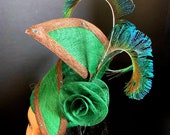 Green and Chocolate Brown Fascinator - Mother of the bride/groom Fascinator - Royal Ascot Fascinator - Derby Day Hat - Green Spiral Hat.